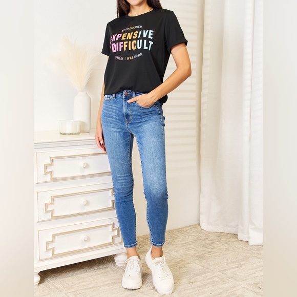 NEW Simply Love Black Expensive and Difficult Graphic Tee T-Shirt - Picture 9 of 9